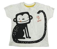 Bílé tričko s opicí a kapsou F&F
