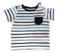 Bielo-modro-tmavomodré pruhované tričko s vreckom H&M