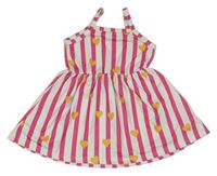 Bielo-fuchsiové pruhované šaty so srdiečkami