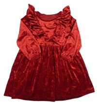 Červené zamatové šaty s volánikmi H&M