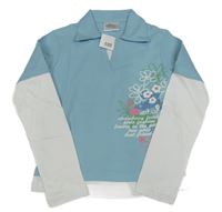 Nové - Světlemodro-biele polo tričko s kvetinami