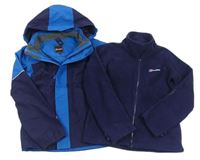 3v1 - Tmavomodro-modrá šušťáková celoroční bunda s kapucí + fleecová mikina Berghaus