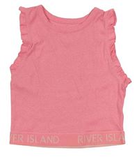 Neónově ružový rebrovaný crop top s logom River Island