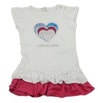 Biele šaty s ružovým volánikom a srdcem s kamienkami