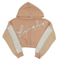 Marhuľová crop mikina s nápisom a kapucňou Matalan