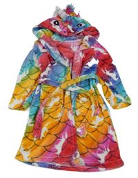 Farebný vzorovaný chlpatý župan s kapucí - jednorožec