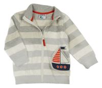 Sivo-smotanová pruhovaná mikina s plachetnicou Topomini