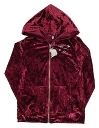 Nové - vínová zamatová prepínaci mikina s kapucňou Pocopiano