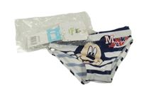 Nové - bílo-tmavomodré pruhované plavky s Mickeym Disney