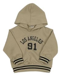 Béžová vzorovaná mikina s nápisom a kapucňou shein