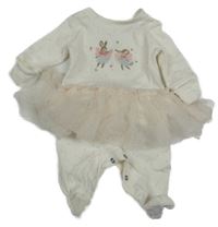 Bílý žebrovaný overal s výšivkou a tylem Next