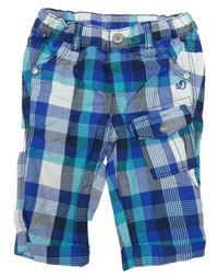 Modro-biele kockované plátenné crop nohavice S. Oliver