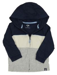 Tmavomodro-bielo-sivá prepínaci mikina s kapucňou C&A