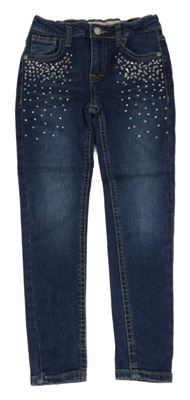 Tmavomodré skinny rifle s kamienkami Denim Co.