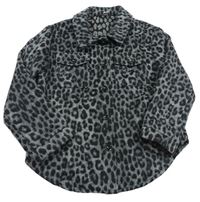 Sivo-čierna vlnená košeľová bunda s leopardím vzorom Tu