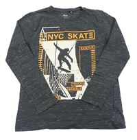 Tmavosivé melírované tričko so skateboardistou Yigga