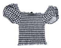 Čierno-biele kockované žabičkové crop tričko New Look