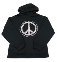 Černá mikina s květovaným znakem a kapucí Primark