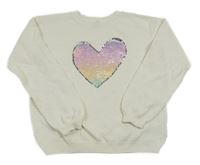 Smotanový vzorovaný sveter so srdíčkem z flitrů H&M