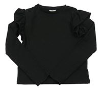 Černé žebrované crop triko s volánky F&F