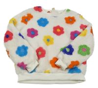 Bielo-farebná kvetovaná chlpatá mikina