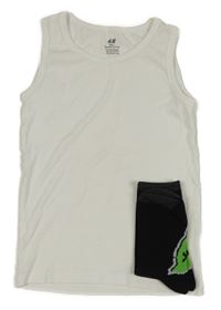 2set - Biely nátělník + Čierne ponožky s príšerkou