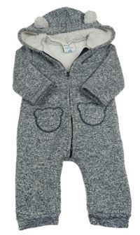 Tmavomodro-bílá melírovaná pletená zateplená kombinéza s kapucí Topomini