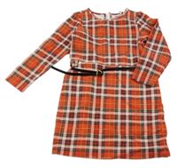 Červeno-smetanovo-zelené kockované šaty s opaskom H&M