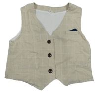 Béžovo-biela kockovaná slávnostná vesta