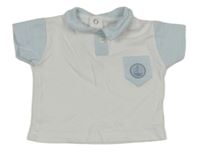 Bílo-světlemodré polo tričko s nášivkou 