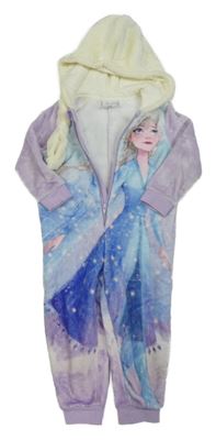 Lila-smotanová plyšová kombinéza s Elsou a kapucňou Disney