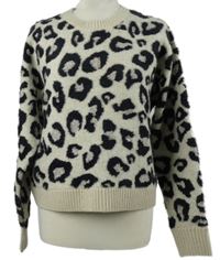 Dámsky béžovo-čierny vzorovaný chlpatý sveter zn. Gallery
