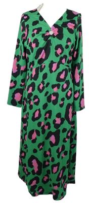 Nové - Dámské zeleno-růžovo-černé vzorované midi šaty TU