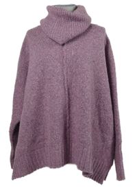 Dámský růžovo-šedý melírovaný oversized vlněný svetr s rolákem Ruby Moon