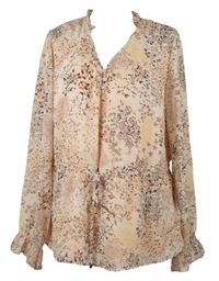 Dámská světlerůžová kytičkovaná šifonová halenka se stahováním C&A