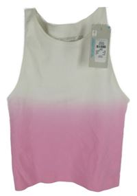 Nové - Dámsky bielo-ružový ombré rebrovaný crop top Primark