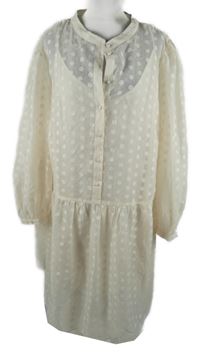 Dámske smotanové bodkované šifónové košeľové šaty H&M