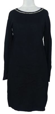 Dámske čierne svetrové šaty s korálkami Up2Fashion