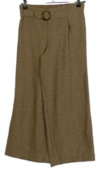 Dámske béžové vzorované culottes nohavice s opaskom
