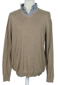 Pánsky béžový sveter s košeľovým golierikom zn. M&S