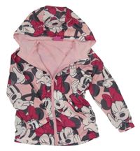 Růžová šusťáková podzimní bunda s Minnie a kapucí Disney