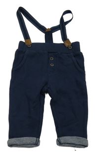 Tmavomodré tepláky s knoflíčky s kšandami 