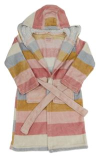 Barevný pruhovaný chlupatý župan s kapucí Primark