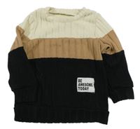 Béžovo-hnědo-černé žebrované úpletové triko s nášivkou