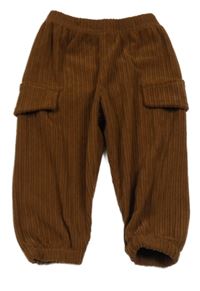 Hnedé rebrované cargo ľahké nohavice Shein