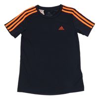 Tmavomodré sportovní tričko s neonovými pruhy a logem Adidas