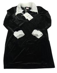 Nové - čierne zamatové šaty s bílým lemováním Zara