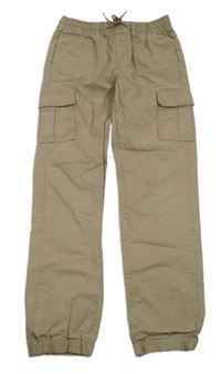 Béžové plátěné cuff cargo kalhoty 