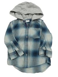 Modro-sivá kockovaná košeľa s kapucňou F&F