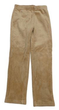 Béžové sametové žebrované zateplené legíny 